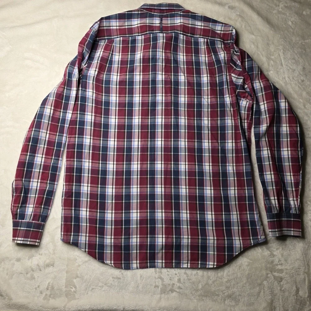 Banana Republic Linen Shirt Mens‎ Large Red Plaid Button Up made in Bangladesh